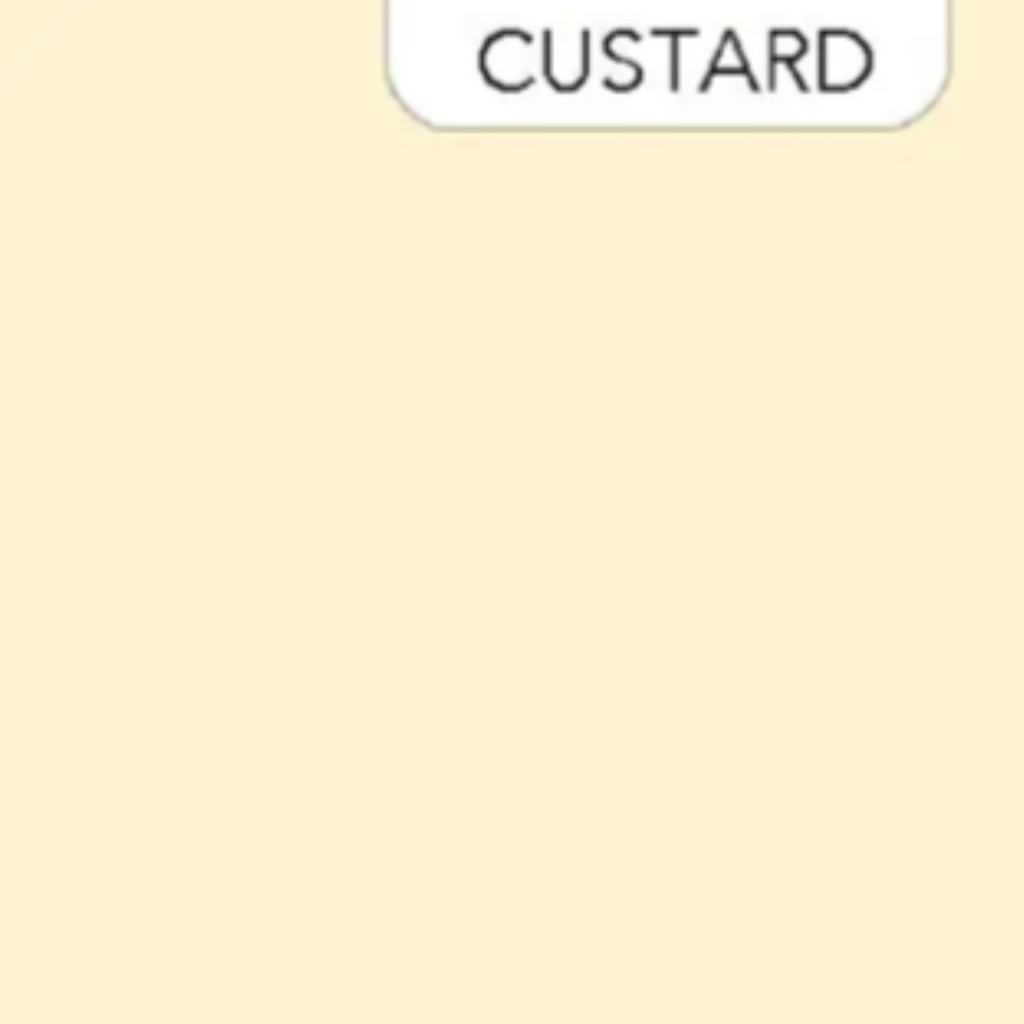 A solid color fabric swatch in a custard yellow shade, labeled with the word 'CUSTARD' at the top.