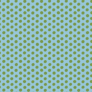 Pattern of green polka dots on a blue background