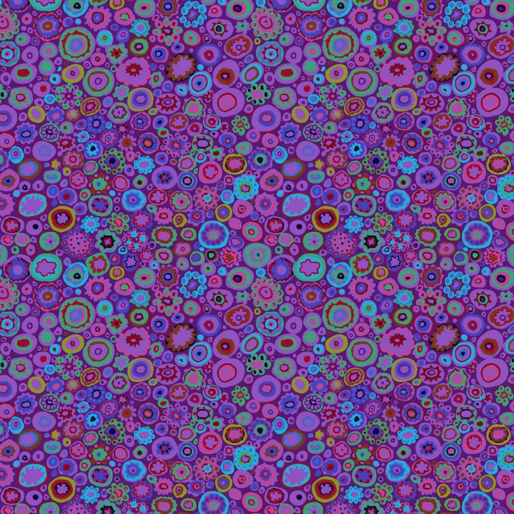 Multicolored circular pattern on a purple background