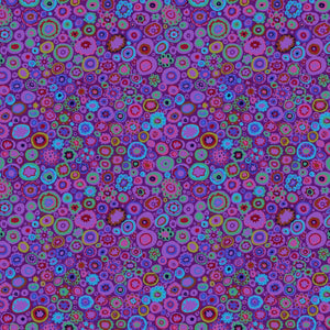 Multicolored circular pattern on a purple background