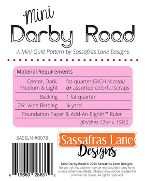 Mini Darby Road Quilt Pattern: Paper Pattern