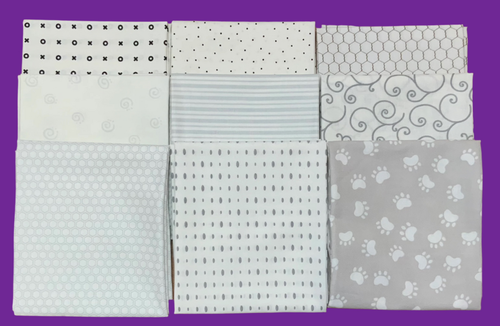 *#Grey / White Toned FAT QUARTER BUNDLE - 9 FAT QUARTERS