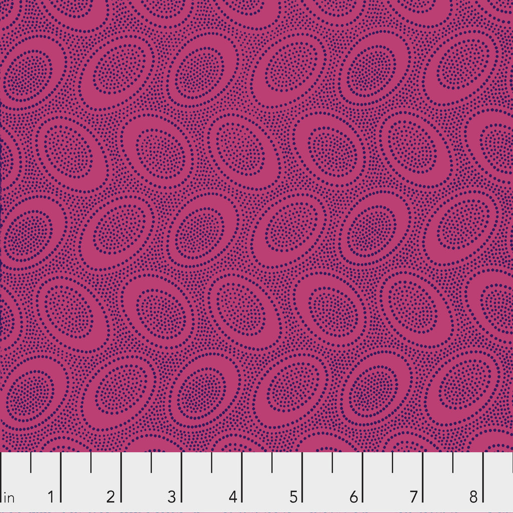 Patterned fabric with oval shapes on a purple background