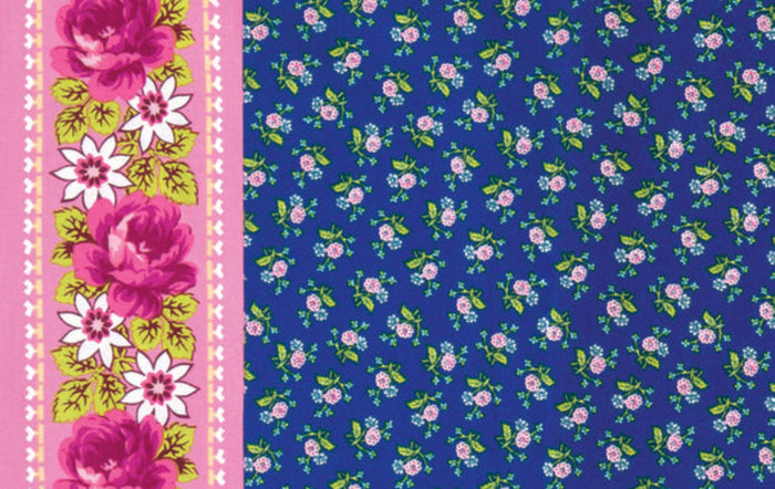 Neptune & The Mermaid Tokyo Milk - Floating Millefleur -BORDER PRINT - PWTM007.8NAVY.Priced per 25cm