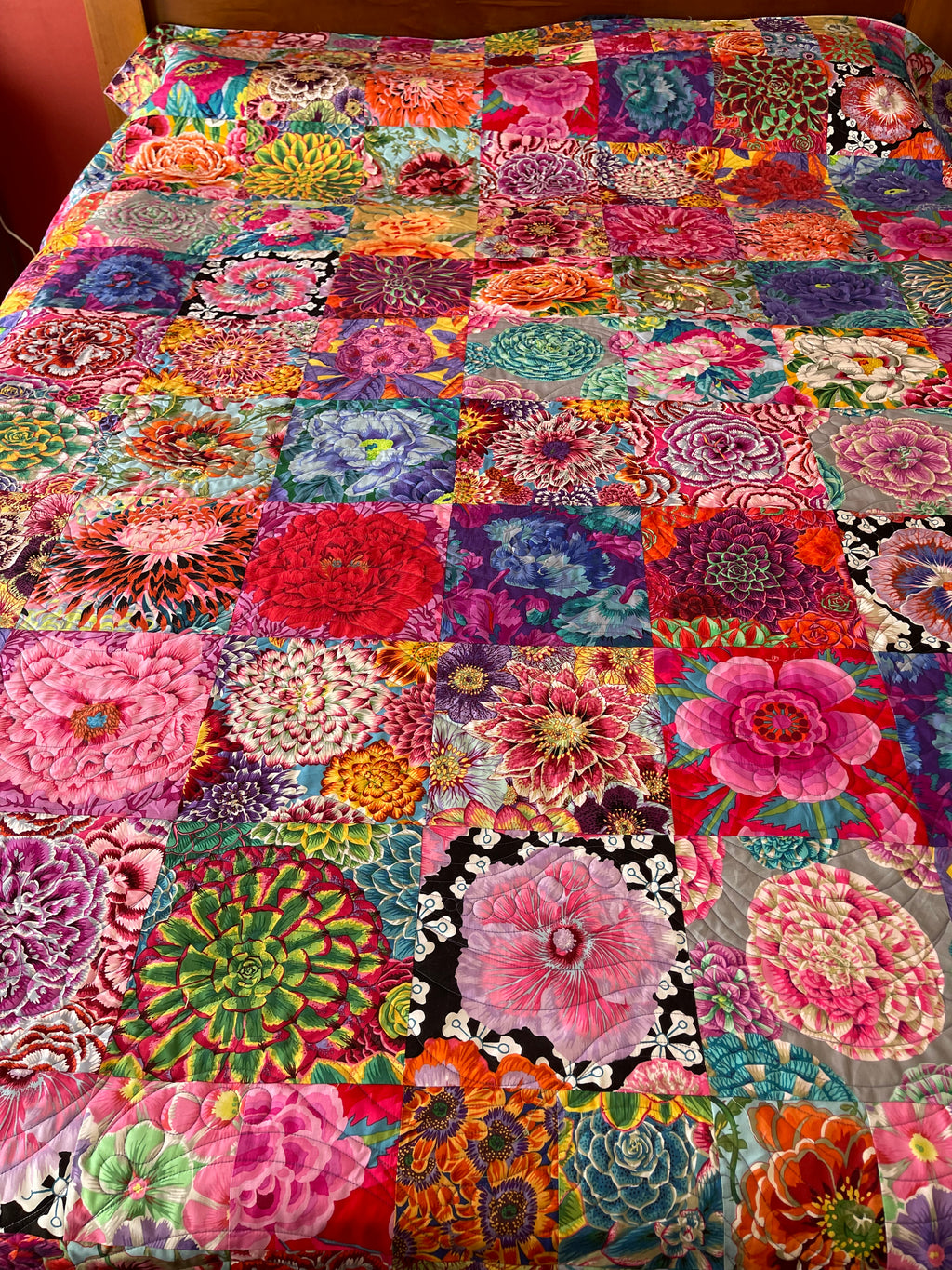 Colorful patchwork fabric with floral patterns