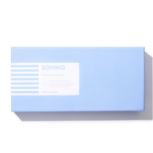 Blue box with a white label on a white background