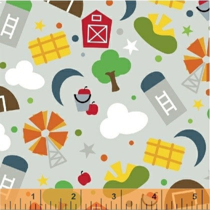 FARM Tossed buildings GREY  421694.Priced per 25cm.