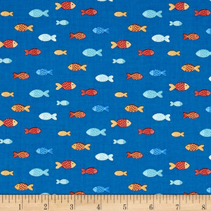 Clothworks - Sail Away Fish Royal Blue.Priced per 25cm