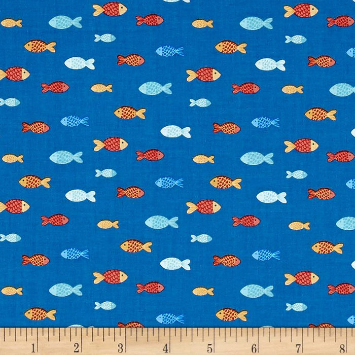 Clothworks - Sail Away Fish Royal Blue.Priced per 25cm